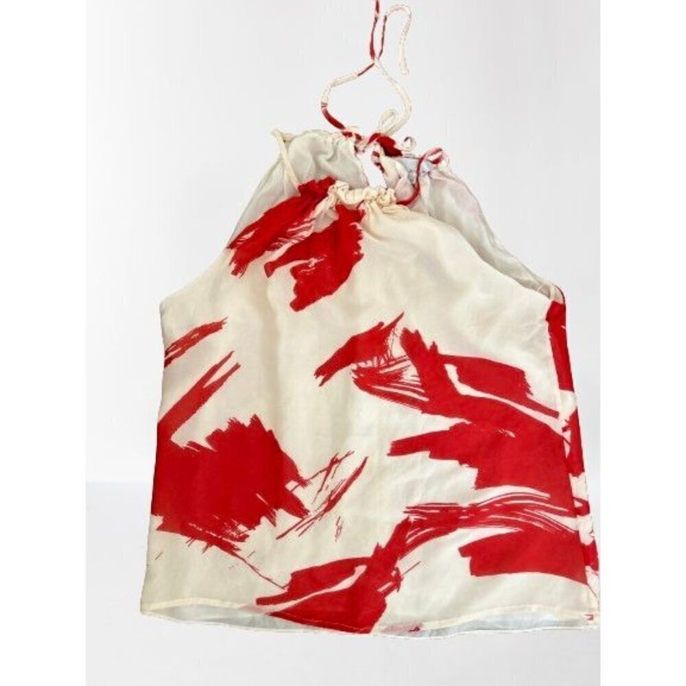 ANTHROPOLOGIE ZOA New York Halter Top Semi Sheer Lined Red White Size S